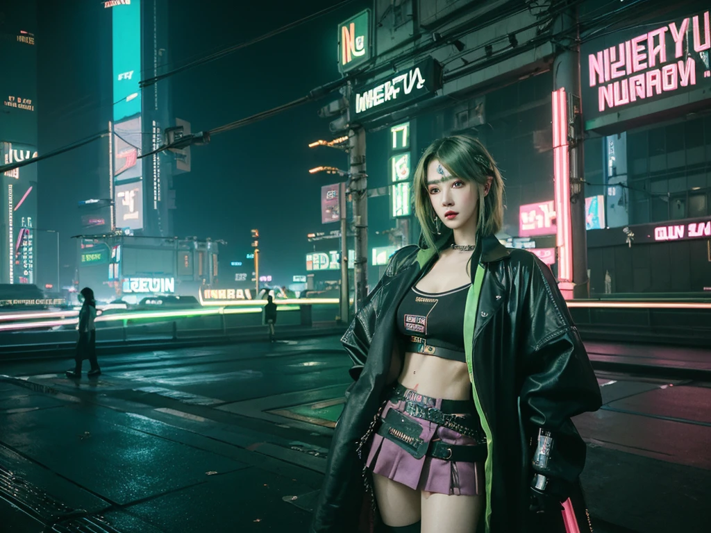 highest quality、Surreal、Perfect Anatomy、Crowded downtown area、Surrounded by spectators、Crowd、Wet and shiny white skin、Sweat dripping all over the body、Slender model figure、Ahegao、blush、micro bikini、rainbow hair、soaked、Super small face、Collars and Leads、Natural lighting、Photo session、Japanese sword、Cleavage、Cyberpunk City、Neon lights、Rubber Suit、Lightsabre、Beam sabre、Cyberpunk Girl、