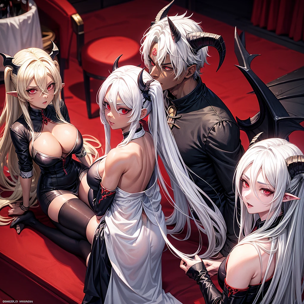tsunade,dark skin,white hair,demon ears,demon wings,demon tails,demon horns,sexy,milf,sharingan eyes