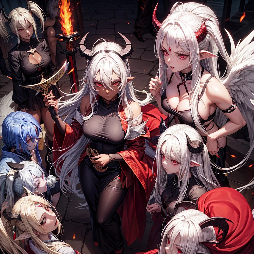 tsunade,dark skin,white hair,demon ears,demon wings,demon tails,demon horns,sexy,milf,sharingan eyes,corruption,sword
