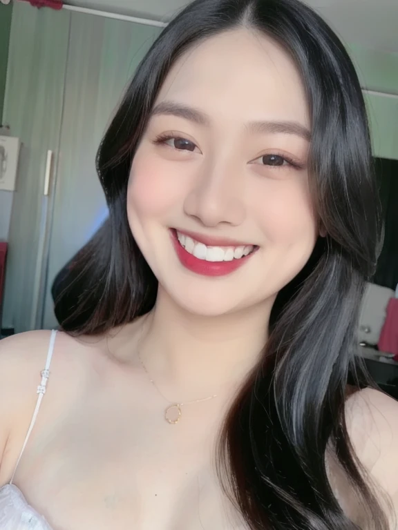 (realistic、masterpiece、Best Quality、8K、highres、high resolution:1.3)、1 girl、 Huge breasts、smile, white bikini、pale white skin、looking at viewers、super fine face and eyes、long hair、indoor、 upper body、