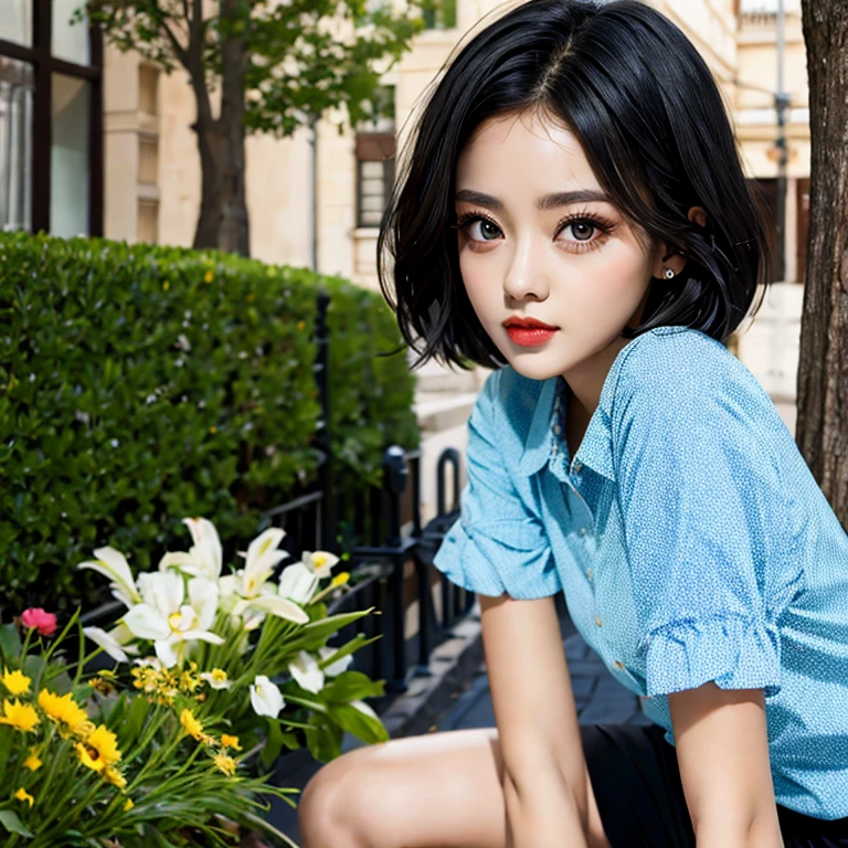 (masterpiece, best quality:1.2), 1girl, solo, black hair, short hair, 20 years old, natural beauty, black eyes, big eyes