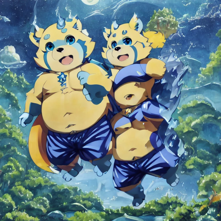 (masterpiece, best quality:1.2), botailang,blue fire,furry,tanuki
