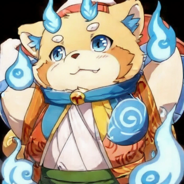(masterpiece, best quality:1.2), botailang,blue fire,furry,tanuki