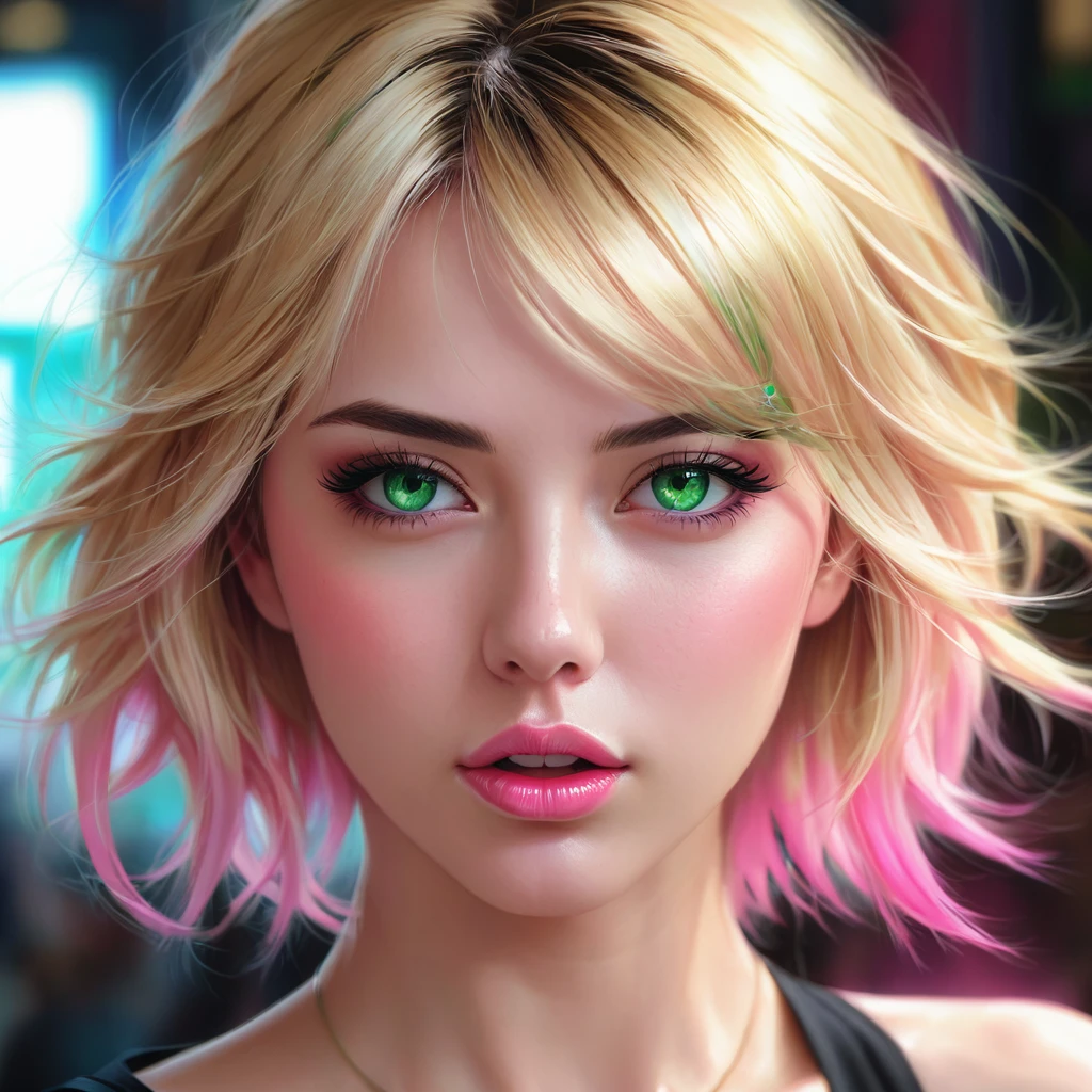 Oral rape of the woman blonde hair green eyes and pink batm and a black top, realistic art style, RossDraws portrait, Artgerm portrait, Anime realistic artstyle, 4K realistic digital art, 4K realistic digital art, 8K Artgerm Bokeh, DeviantArt Artstation CGScosiety, ArtGerm extremely detailed, made with anime painter studio, RossDraw digital painting, (cum on face:1.3), (cum on black top: 1.3)