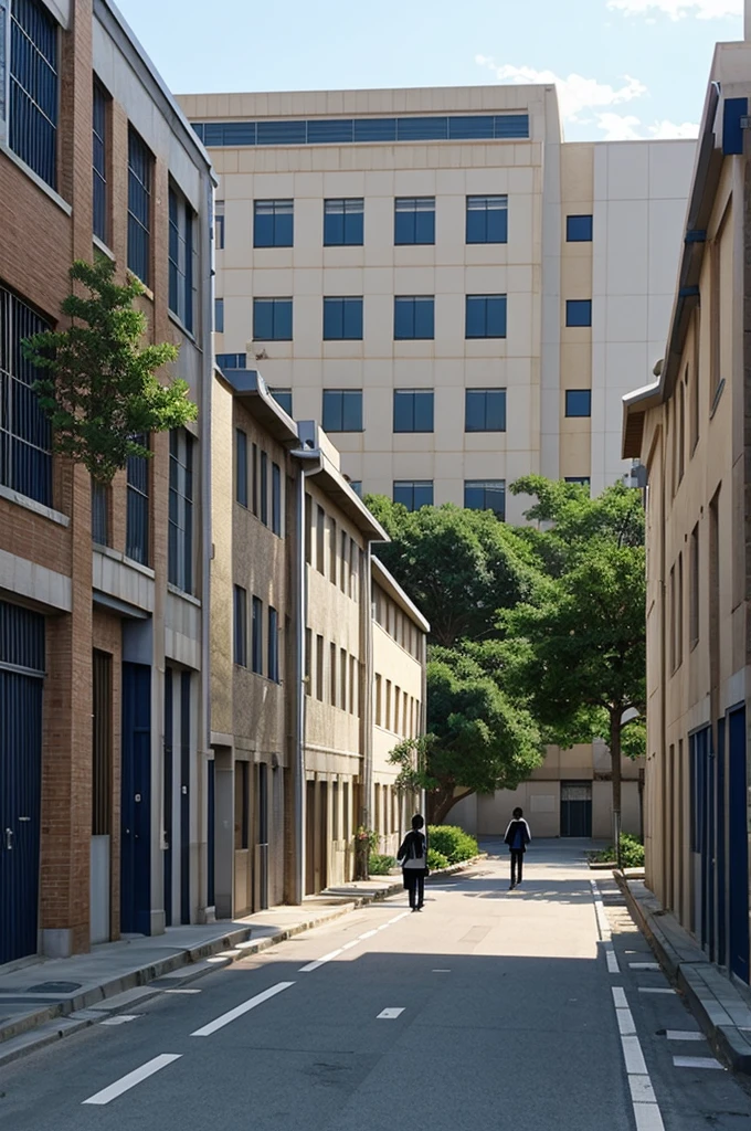 ((anime)) a street and at the end a school
