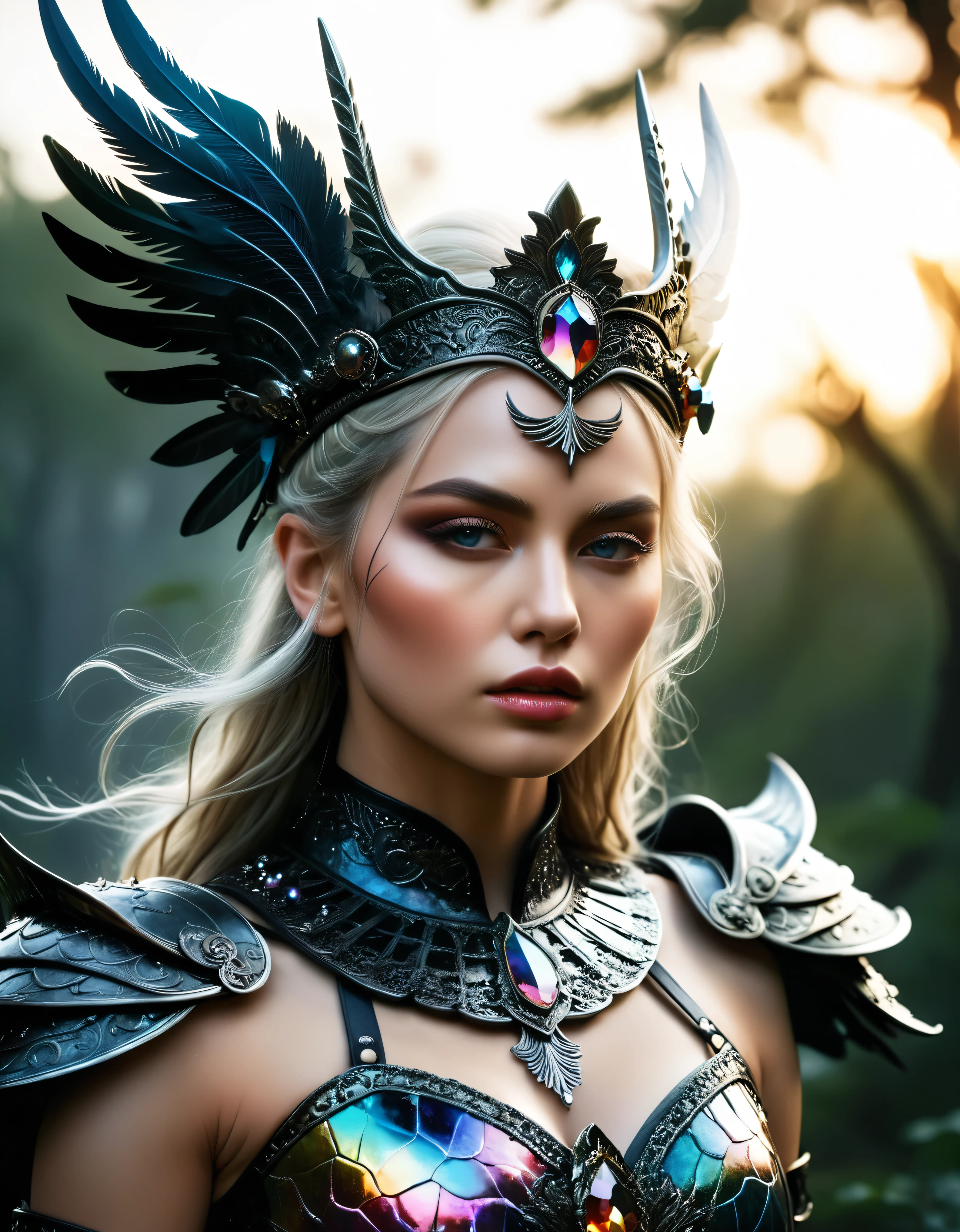 ((Masterpiece in maximum 16K resolution):1.6),((soft_color_photograpy:)1.5), ((Ultra-Detailed):1.4),((Movie-like still images and dynamic angles):1.3) | ((double contact):1.3), ((Fierce Blonde Female warrior queen silhoutte effect):1.2), ((Superimposed on Pretty Female):1.1)《dark forest sky》Agnes Cecile, Jeremy Mann, Oil and ink on canvas, fine dark art, super dramatic light, photoillustration, amazing depth, the ultra-detailed, iridescent black, superfluous dreams, intricately details, amazing depth, Amazing atmosphere, Mesmerizing whimsical vibrant landscapes, ((Female warrior queen aesthetic attire):1.2), Maximalism ((beautiful outside, Ugly inside, pressure and pain, beauty and despair, hard and soft, positive and negative, hot and cold, Sweet and sour, Vibrant but boring, Perfect harmony, light and shadows, old and young, Black and white, Corresponding color, loud and quiet, Chaos and peace, life and death):1.2) The complex masterpiece of a real-time engineering leader. | Rendered in ultra-high definition with UHD and retina quality, this masterpiece ensures anatomical correctness and textured skin with super detail. With a focus on high quality and accuracy, this award-winning portrayal captures every nuance in stunning 16k resolution, immersing viewers in its lifelike depiction. | ((perfect_composition, perfect_design, perfect_layout, perfect_detail, ultra_detailed)), ((enhance_all, fix_everything)), More Detail, Enhance.