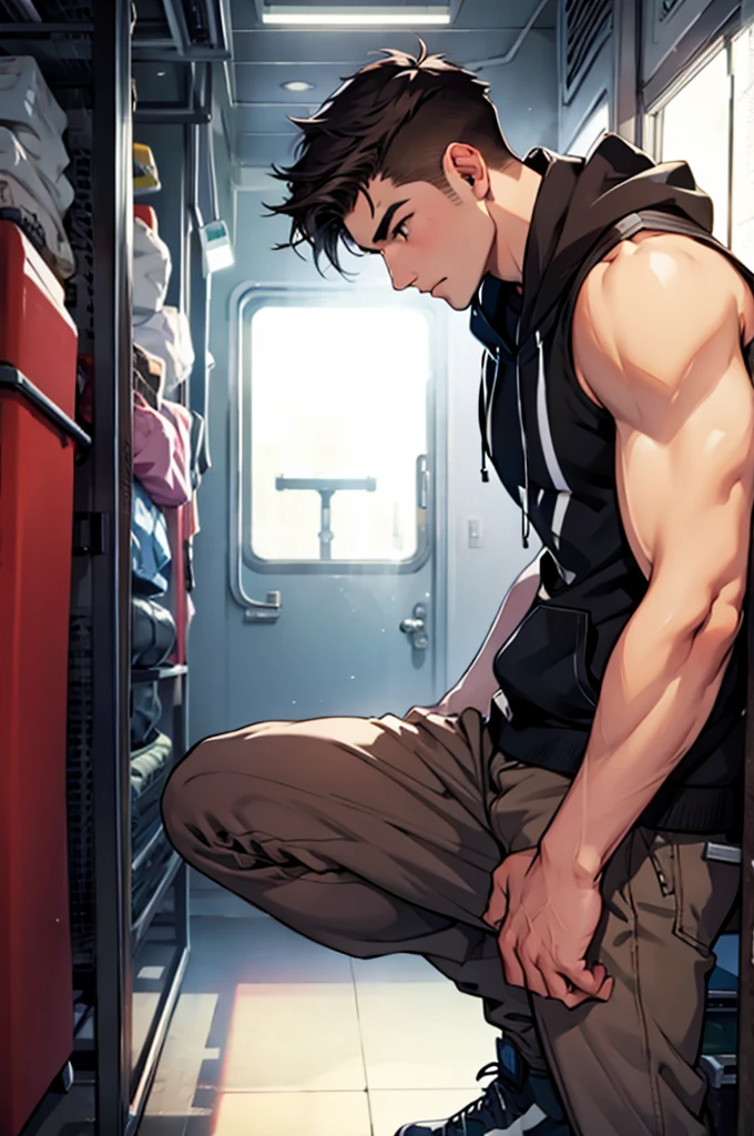 A black man standing on the bus , full expressions, dormindo cueca branca, roupas molhadas, pubic hair visible, suado, BOJO MAIOR, large bulge, large bulge, de cueca branca transparente, bus full of people looking at black,