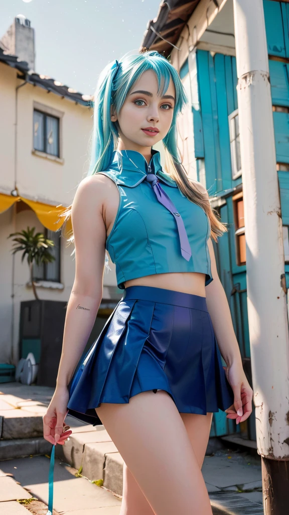 (((Details in Ultra HD quality, real-photo-realistic, ideal))), (morbid light:1.2), (Dynamic Angle), raw photo, (Hatsune Miku), YOUNG, beautiful, very thin, Skinny, blue fur, in highly detailed sailor suit, (ultra detailed body), sleeveless top, a short black skirt, (light smile:0.8), moonlight passing through hair, (beautiful random background:1.3), (sharp), Exposure Mix, bokeh, Luz outfit, High contrast, (muted colors, muted colors, calming tones:1.3), Low saturation, morbid