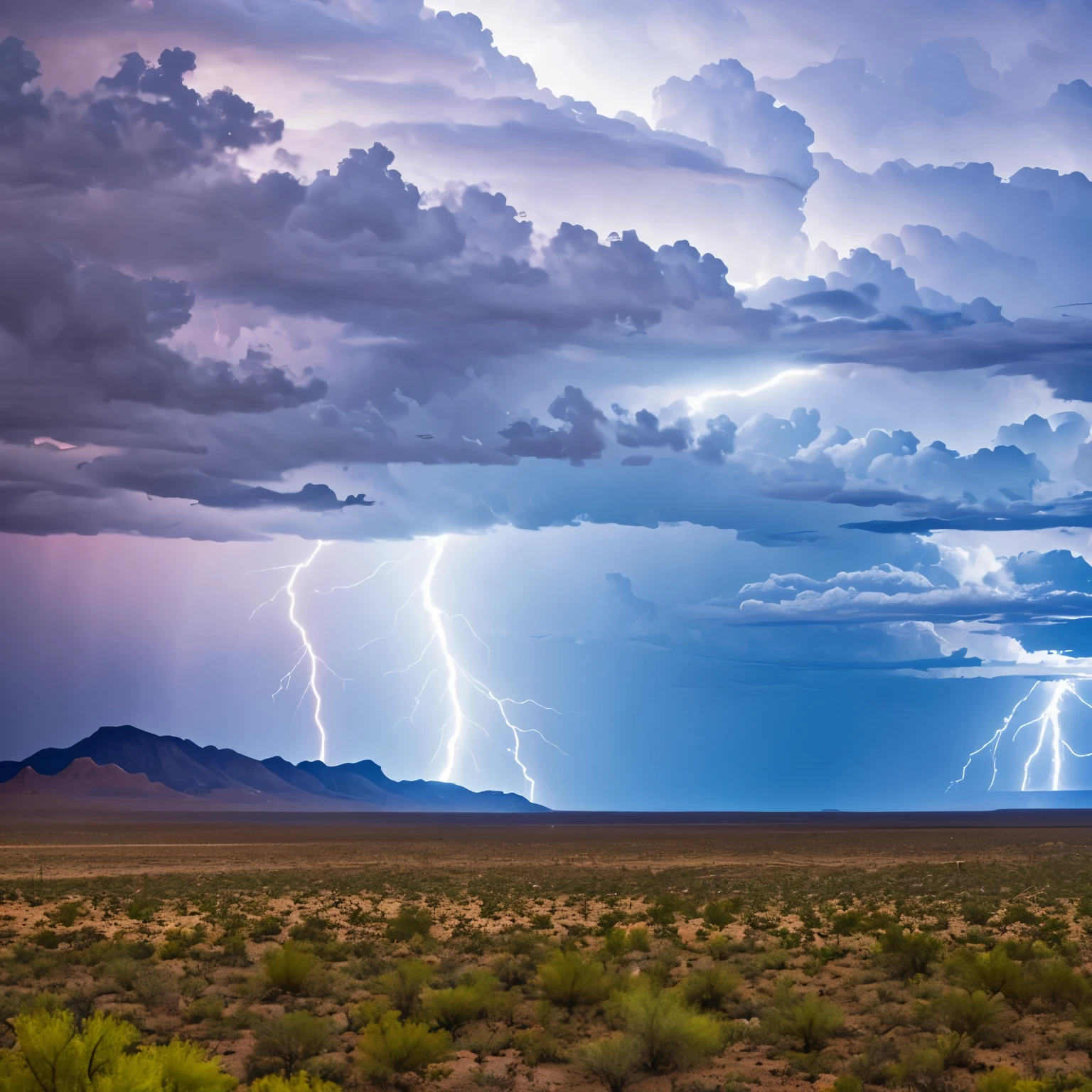 Lightning storm coming across an Arizona desert.