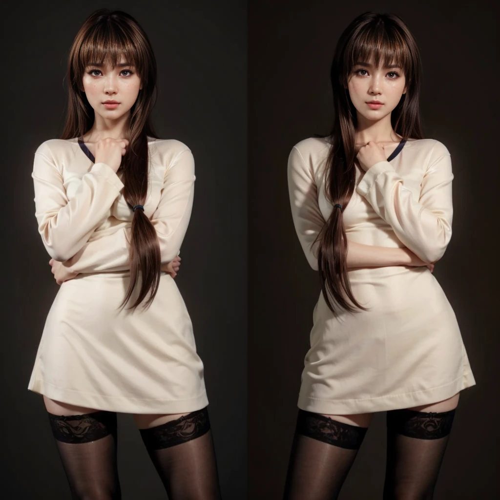 Kasumi, brown eyes, (best quality, ultra-detailed), (realistic:1.37), beautiful and detailed face, ultra-realistic texture, delicate face, delicate body, red lipstick, bright colors. High definition, 8K.