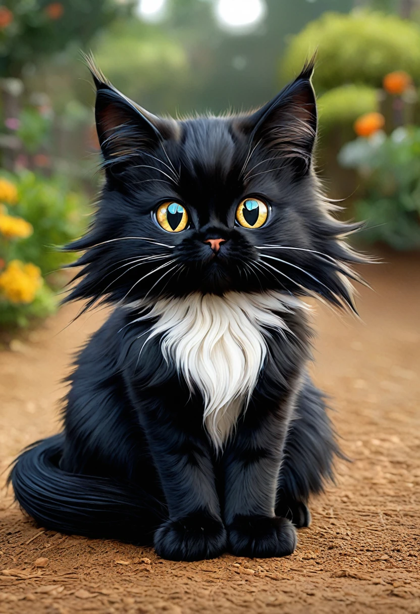 here is a black gato with a very long hair sitting on the ground, gato. pintura digital, adorable pintura digital, elokitty, black gato, realistic anime gato, cute gato, lindo arte digital detallado, !!!! gato!!!!, anime gato, anthropomorphic female gato, anthropomorphic gato, lindo arte digital, !!! gato!!!, awesome gato