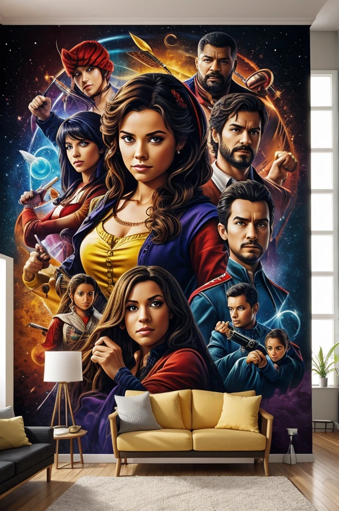 Create an intensely mural with all the characters
