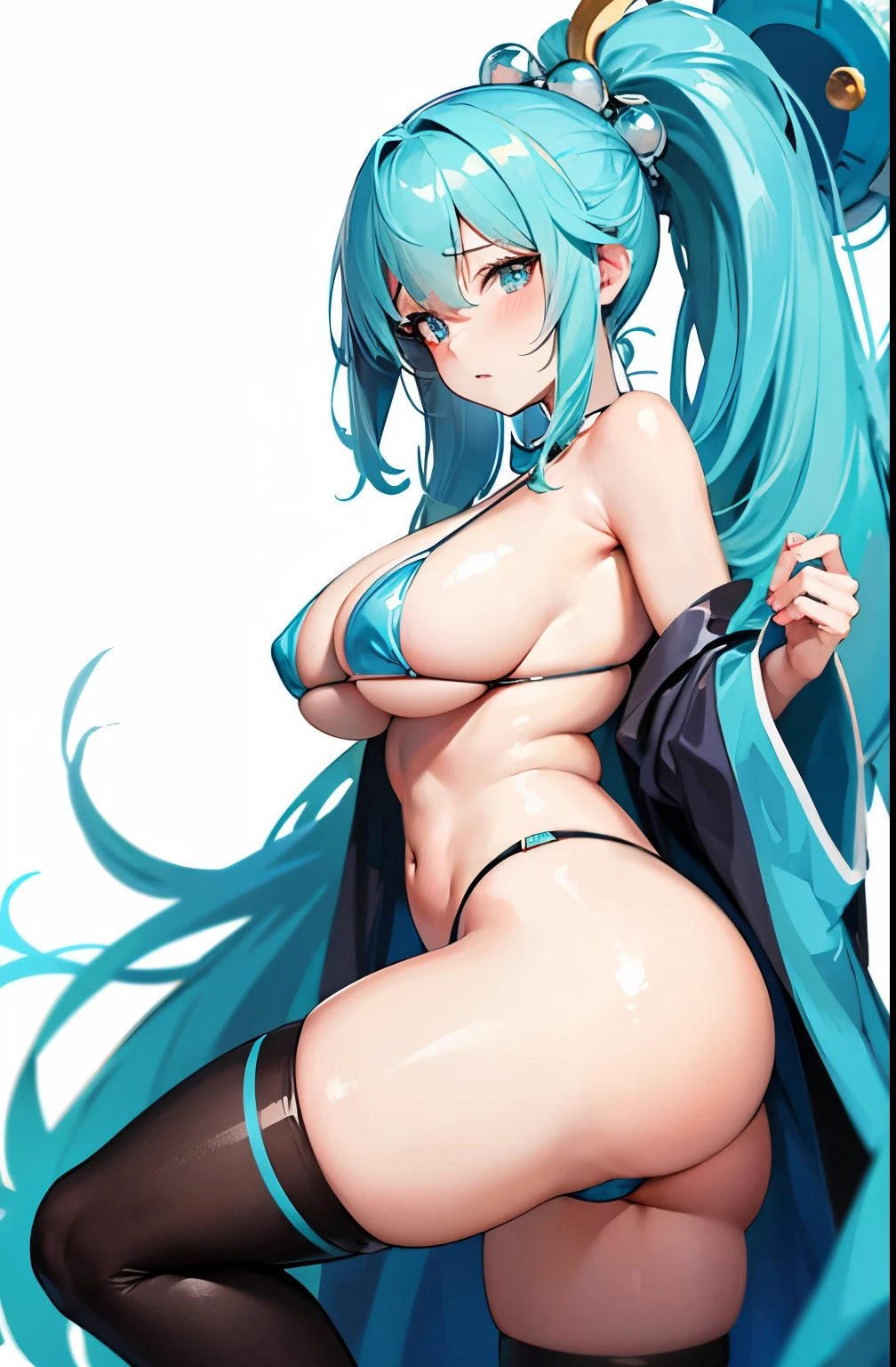 aqua konosuba, blue hair sexy girl, no clothes, big ass, big bobs, White background