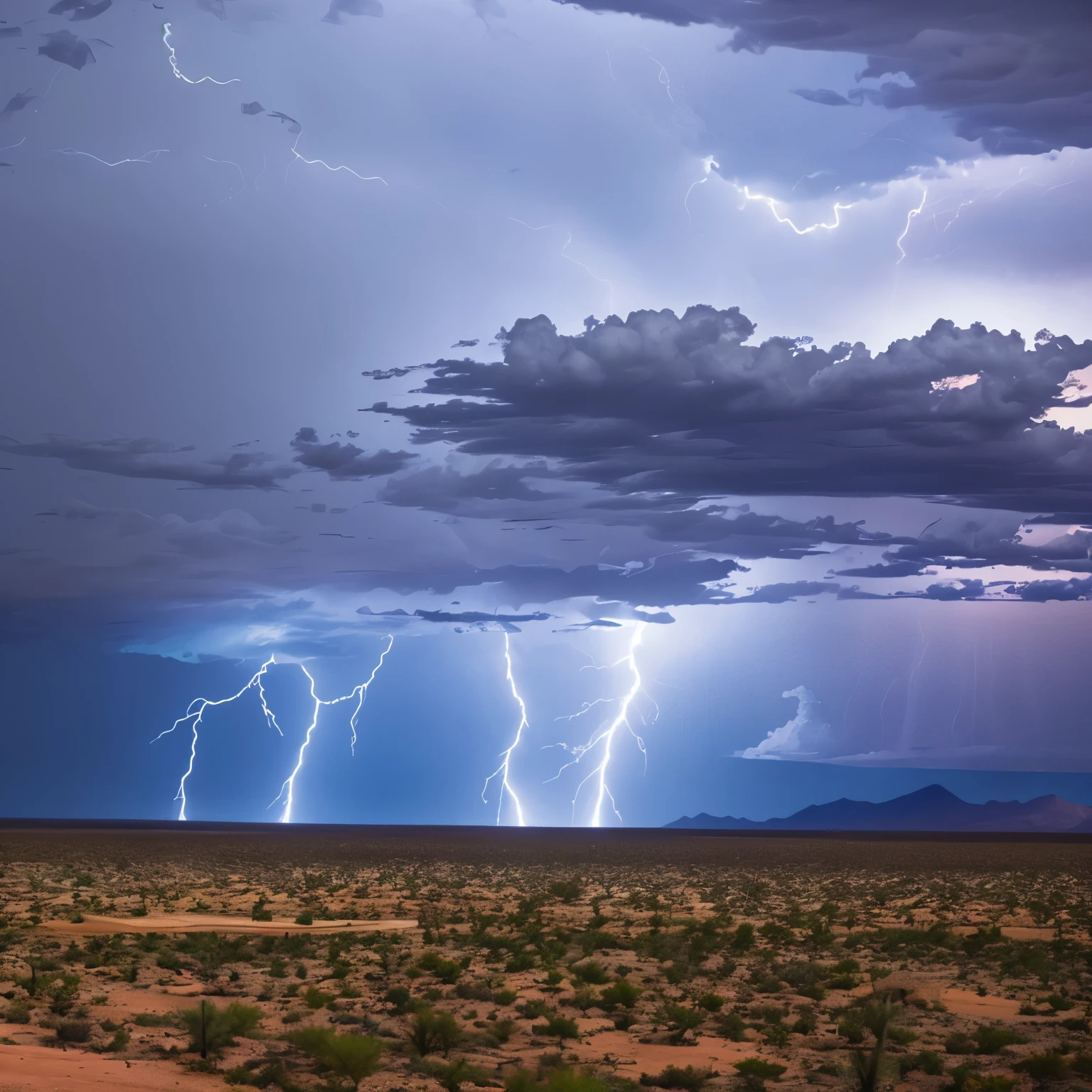 Lightning storm coming across an Arizona desert.