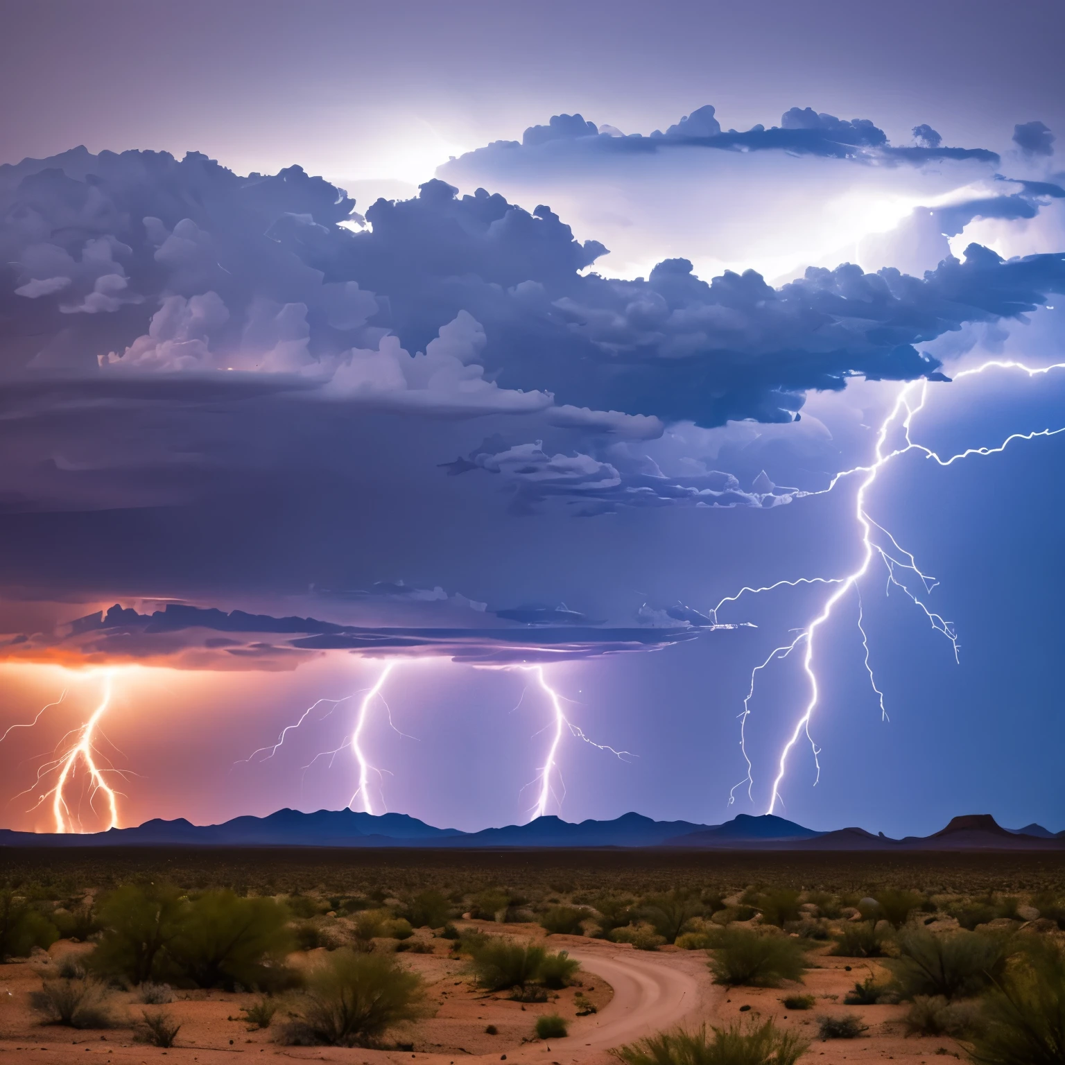 Lightning storm coming across an Arizona desert.