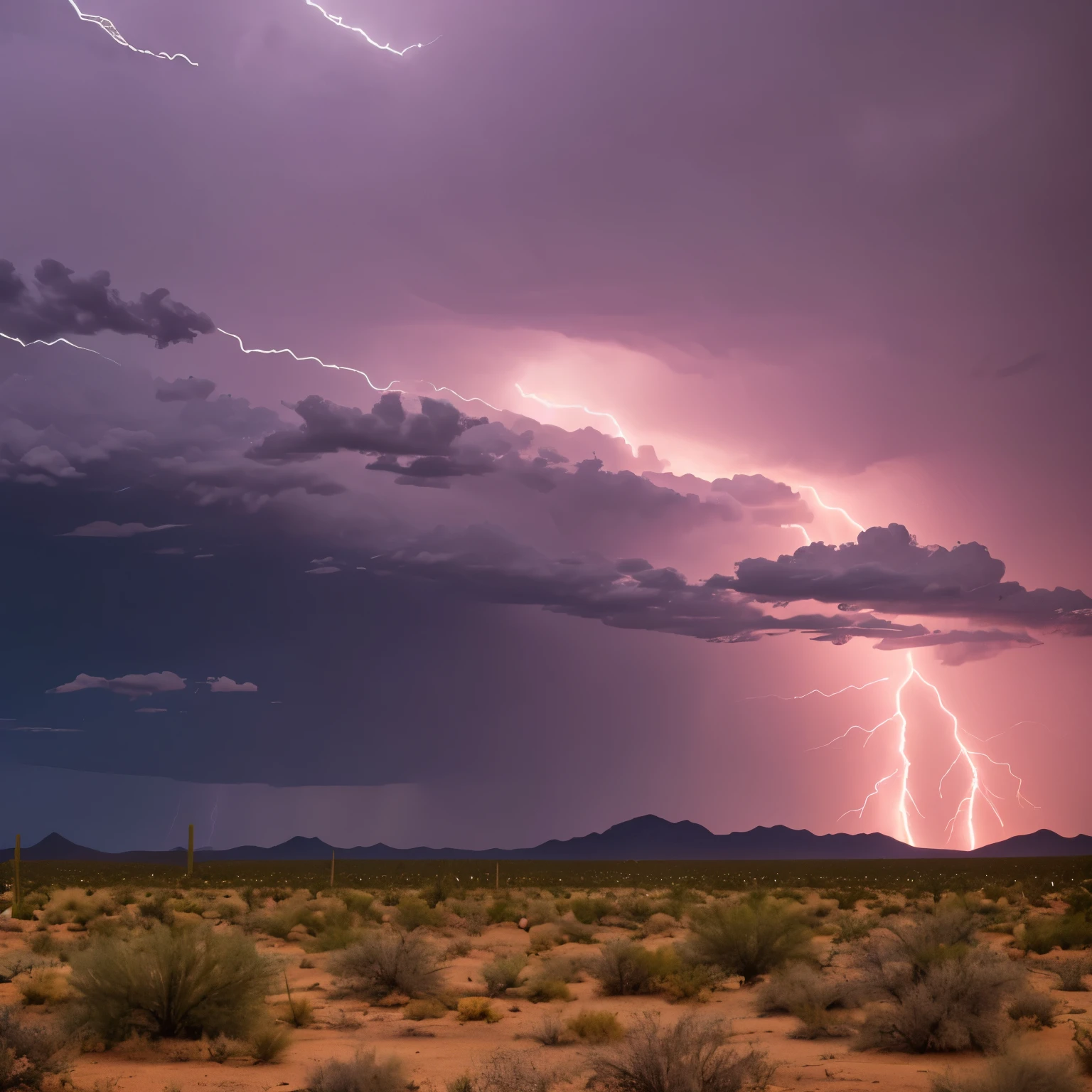 Lightning storm coming across an Arizona desert.
