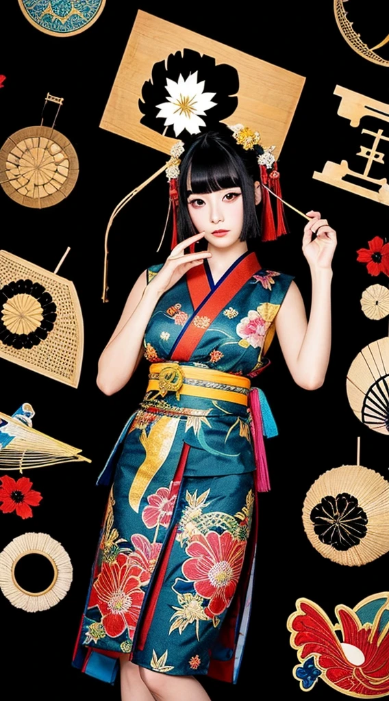 geisha、japanes、ganja、Black background、A Japanese style、Heian period、portlate、