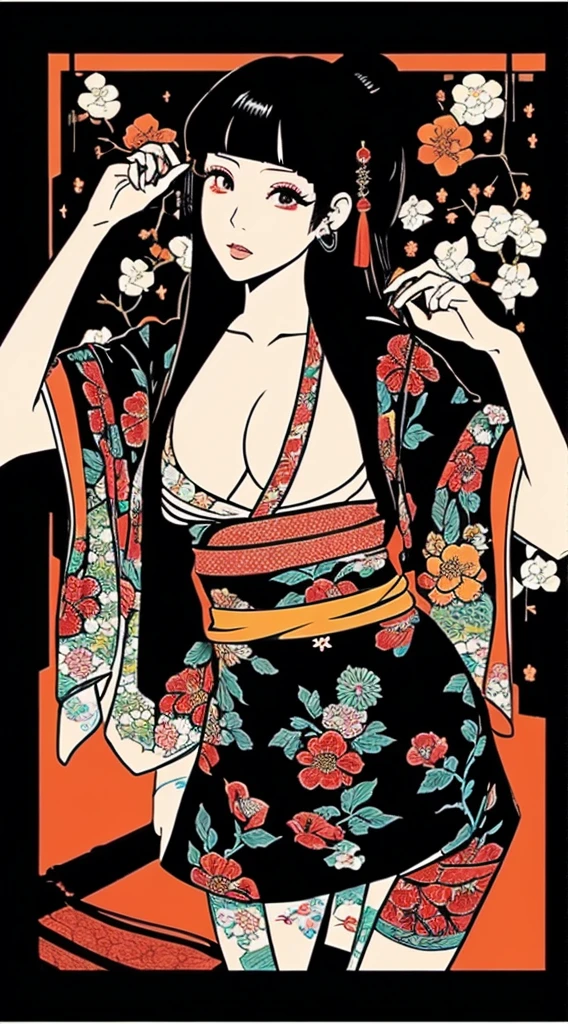 geisha、japanes、ganja、Black background、A Japanese style、Heian period、portlate、