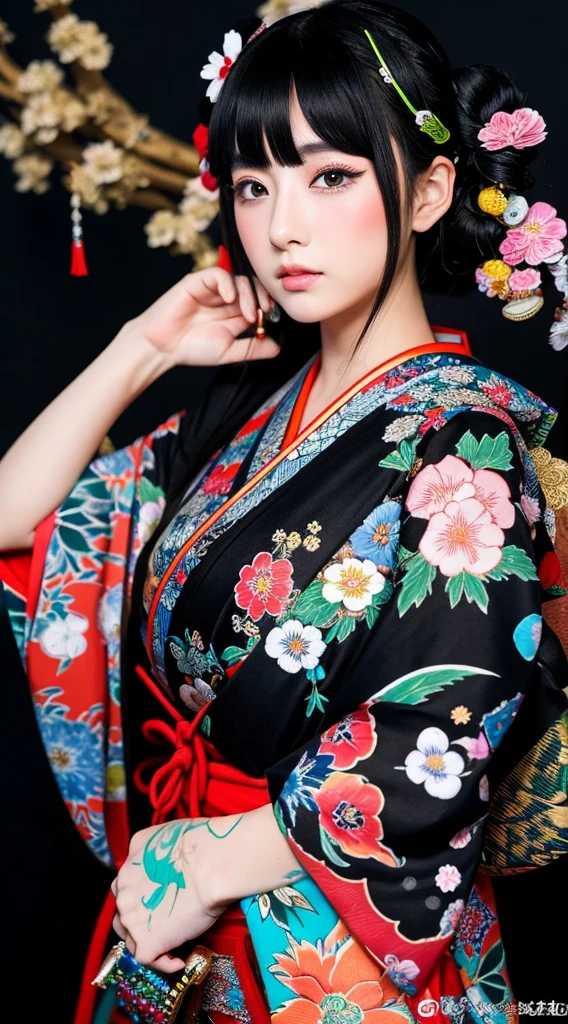 geisha、japanes、ganja、Black background、A Japanese style、Heian period、portlate、