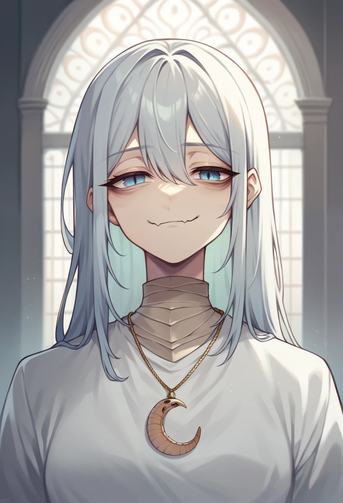 Dragon-like eyes, Dragon scales around eyes, Gentle Smile, Tired Face, Eye Bags