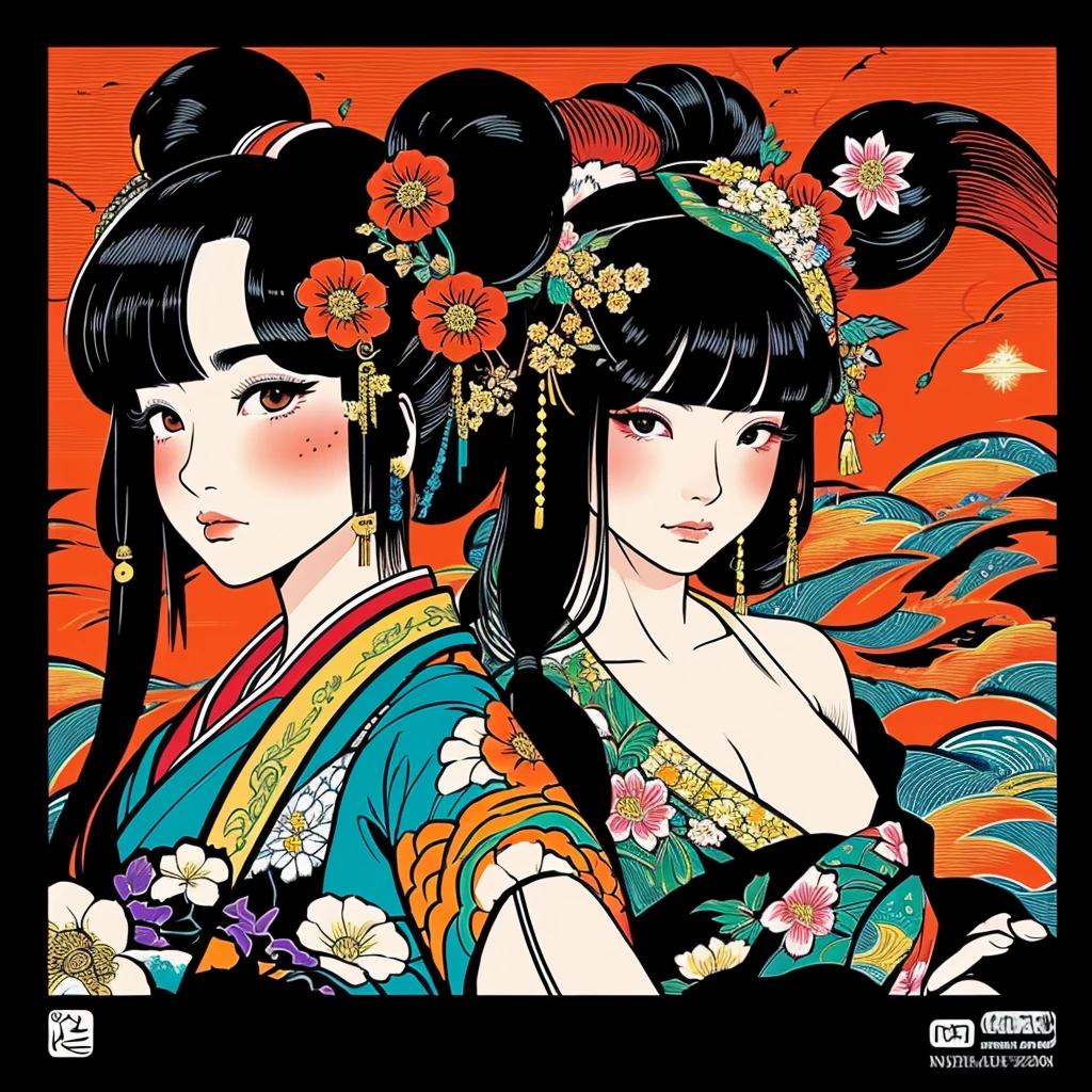 geisha、japanes、ganja、Black background、A Japanese style、Heian period、portlate、