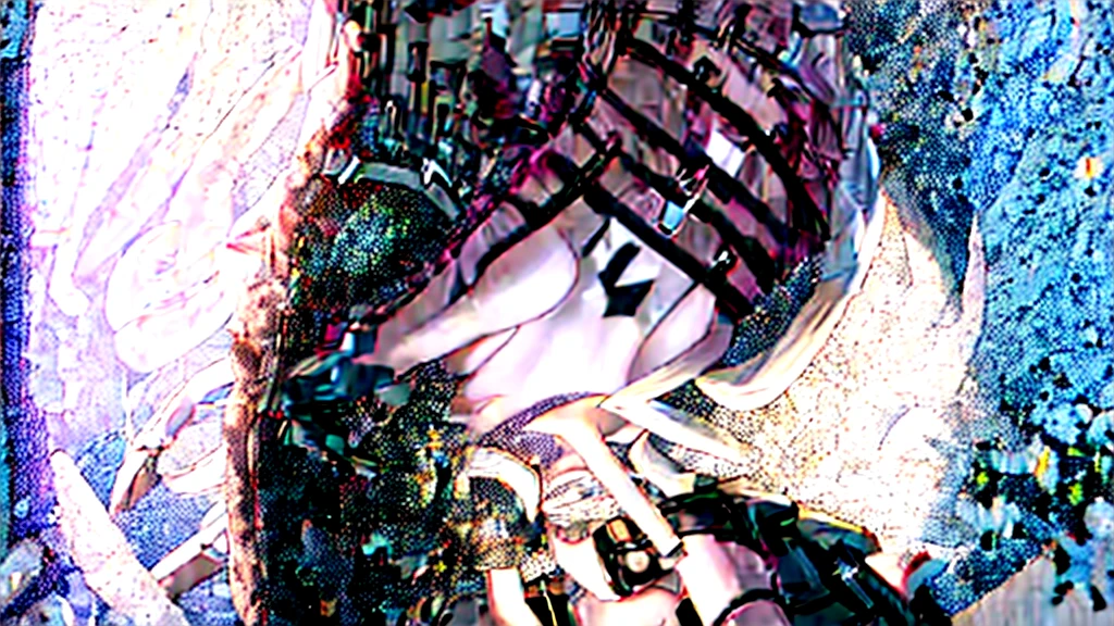 Creating an illustration of a woman, white cat ear, long white twintails, purple cat eyes, Tanned skin, big breasts, She is happy and smiling, She has claws on her fingertips, She has a white cat's tail, She is wearing a little black crop top and a black mini skirt, She is having fun in a flower field.