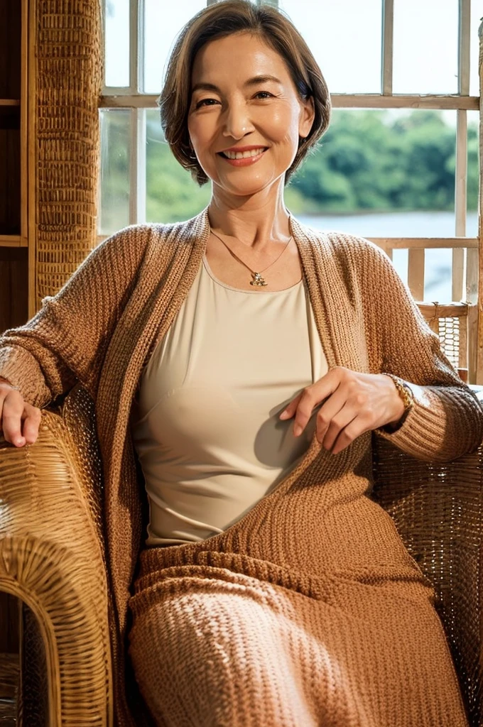 Create a high-resolution illustration of a beautiful mother in her 60s, Designed to express her elegance and elegance with the highest quality and photorealistic details. She must embody age-appropriate mature beauty, With a bright smile and a warm feeling, Fascinating presence, Rendered with great attention to detail. She’s wearing a light, flowy dress, Exposing breasts, ((nipple)), nsfw, (breast squeeze:1.3),Her outfit should reflect her sophisticated style, The perfect balance of sophistication and comfort, symbolizing a rich and fulfilling life.. The background should be of photographic quality and complement her persona, perhaps highlighting her nurturing spirit、Perhaps it depicts a cozy home or a peaceful outdoor environment, This illustration、As well as her physical beauty、Aims to show the depth of character and wisdom she has acquired, Achieve a level of detail that makes your artwork indistinguishable from high-quality photographs.
