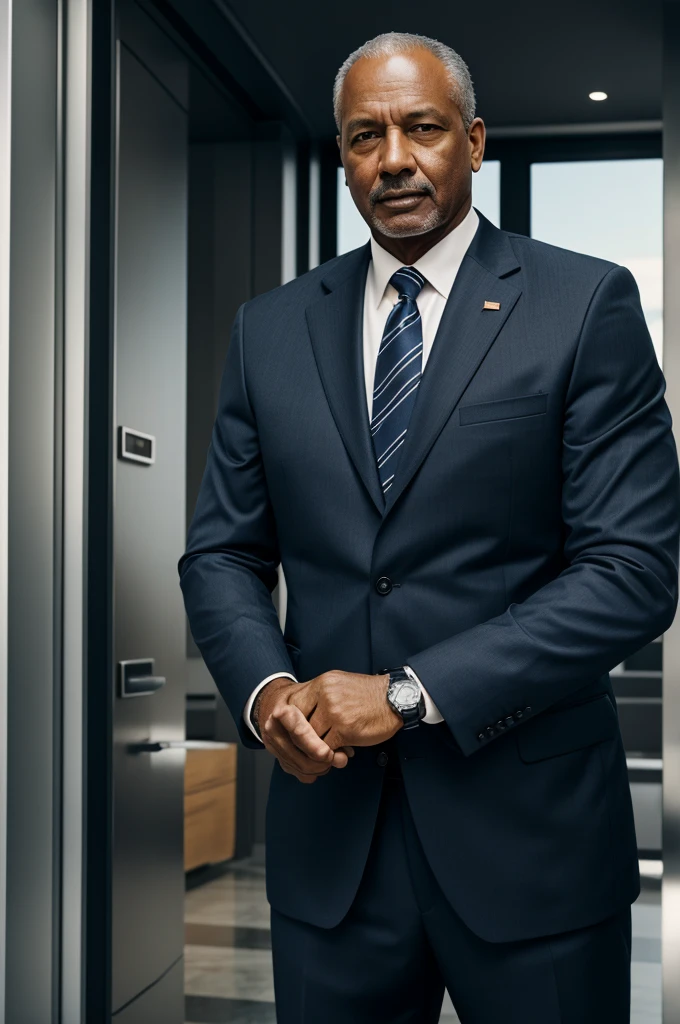 Illustrate about my dad again 4k realistic man suits a security guard clothes and with a wearing a watch rolex.