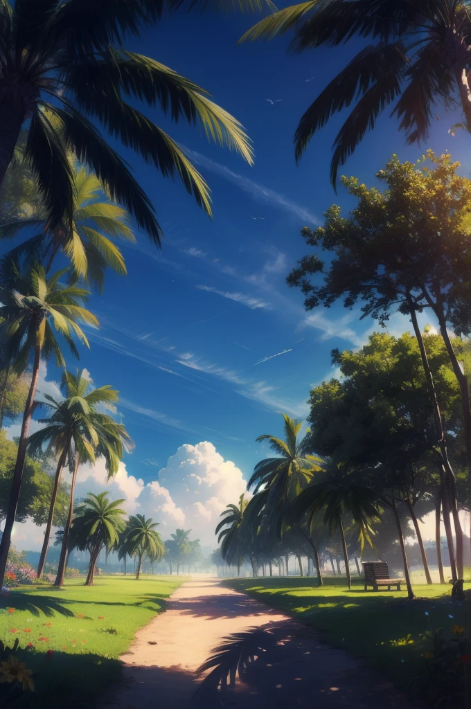 Ultra-realistic scenes, Parallel world, Divine tropical otherworldly plants, cult, Tropical flowers, Unusual art, Unique art, Summer blue sky background, sunlight, bright sunlight, Blender, Product Rendering, High quality 8K. --v6