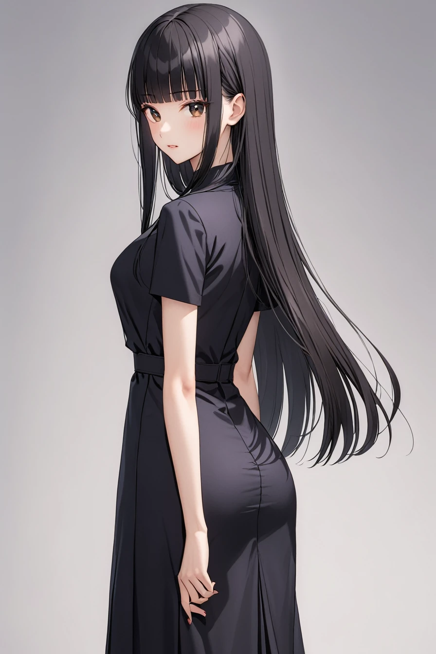 Black hair long straight　Straight Hair　Smooth and straight hair　Straight bangs　Tailored Fit Dress