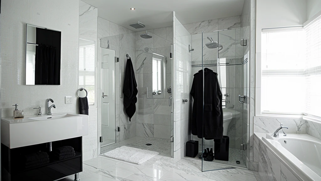 Black and white models. Bathroom.