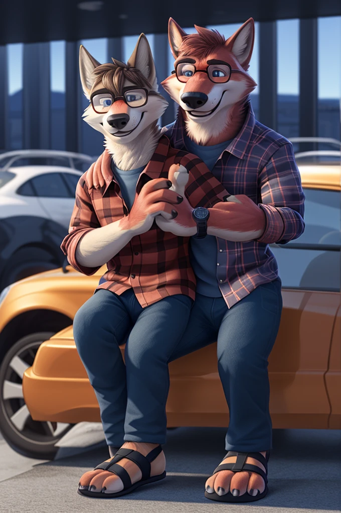 Ivan Fedorovich Wolfbach (Novosibirsk) ,tall handsome, wolf,young, 24 years, brown fur,Kind,(red body:1.3),beautiful blue eyes,Novosibirsk,dressed, glasses,plaid shirt, jeans,sandals,dear Joachim,canine, wolf, detailed fur, male, second, paw pads, finger claws,At the viewer, 5 fingers, paws, 5 fingers, smile, wrist watch, т nextel,by xenoforge, (difficult, high detail, digital photography, soft focus, RAW,goes for a walk, ,Very close to the camera, variety,Novosibirsk, smile, good mood, positive, Very close to the camera, plaid shirt, in dentistry,hair, brunette bangs, , covered, 
Photorealism, realistic, photorealistic, digital style, Subsurface scattering,I look at the viewer,is sitting, waiting for the doctor, of the brown car, perfume perfumery, plaid shirt, cuts his hair, 
masterpiece, Best quality, ultra realistic, 8 thousand.)