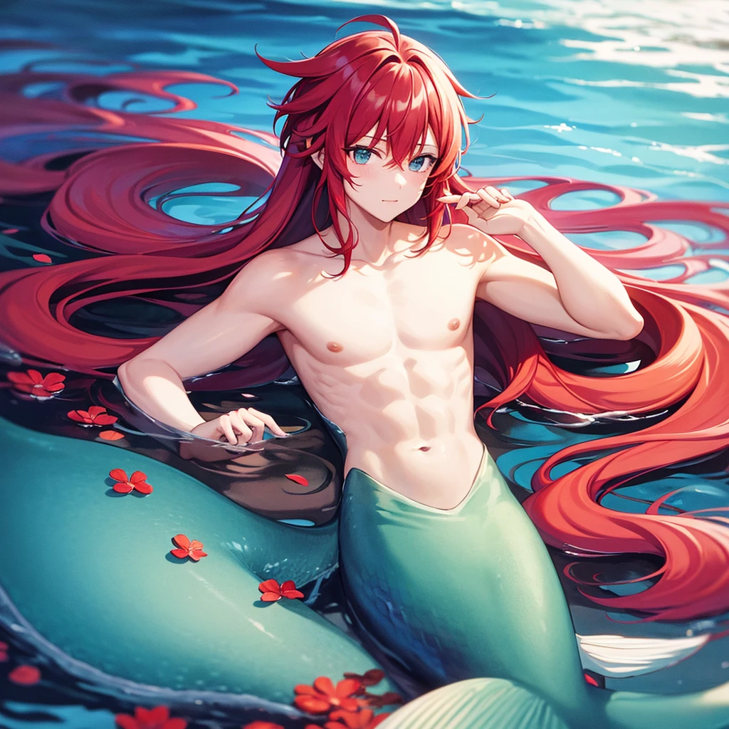 Mermaid boy with red and white hair 