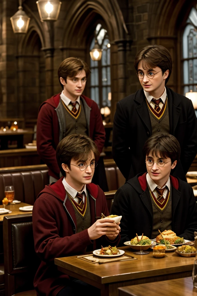 Harry Potter and Voldemor eating in a restaurant