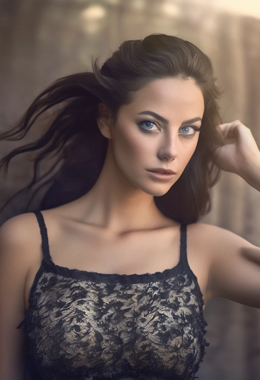 An amazing portrait of a beautiful brunette woman in dark dress, hazel eyes, dark hair, straight hair, ponytail, great facial feature, perfect eyes, ultra realistic eyes, perfect face, perfect body, cinematic, color analog film photo, intimate posing, realistic hair, ((Perfect Face)), ((Sexy Face)), full shot of a sexy beautiful girl, Photograph, photorealistic, Evocative Pose, ((cute)), sexy pose, (Looking at Viewer), artgerm, cinematic lighting, very high detailed, foggy background, shot on Fujifilm Superia 400, Short Light, 32k, cinematic composition, professional color grading, film grain, atmosphere, wondrous, very stormy . faded film, desaturated, 35mm photo, grainy, vignette, vintage, Kodachrome, Lomography, stained, highly detailed, found footage , film grain, photography, photoshoot, cinematic lighting, volumetric lighting, insanely detailed, hot, sexy, very seductive, super model, (photorealistic:1.3), (highest quality:1.3), (film grain:1.3), ( world's best photography:1.3), (professional Photo:1.3), (detailed details:1.3), (cinematic light:1.3), ( cinematic color:1.3), maximum depth of field, film photography, ( intricate details:1), (hyperdetailed:1), (((SFW))), ((forward facing)), natural breasts, sexy clothes, beautiful lips, light skin, black hair, braided ponytail, ponytail, closed mouth, expressionless, first-person view, pov, Nikon, depth of field, UHD, masterpiece, anatomically correct, super detail, high details, high quality, award winning, best quality, highres,