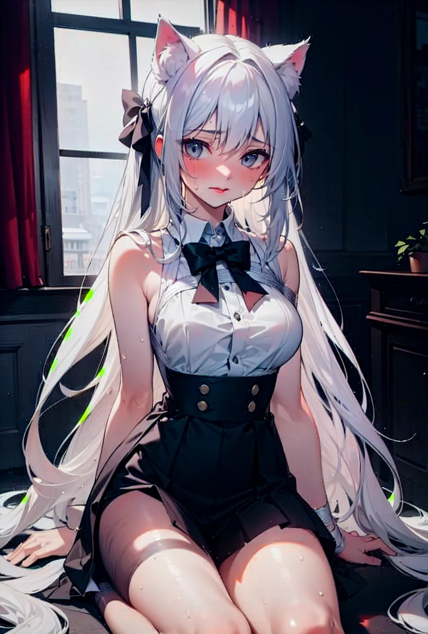 1girl, winter clothes, long pants, winter coat, scarf, snowflake hair ornament, grey eyes, red lip,((kneeling, arms behind back, bound arm, bound wrists, bound legs, wrists behind waist, rope bondage, shibari over clothes)),(masterpiece:1.2), best quality, masterpiece, highres, original, extremely detailed wallpaper, perfect lighting,(extremely detailed CG:1.2) , (sweatdrop, winter, plum blossoms, snowing, snow, wind, outdoor, sad, nature, ),from above, looking down, steam from mouth,