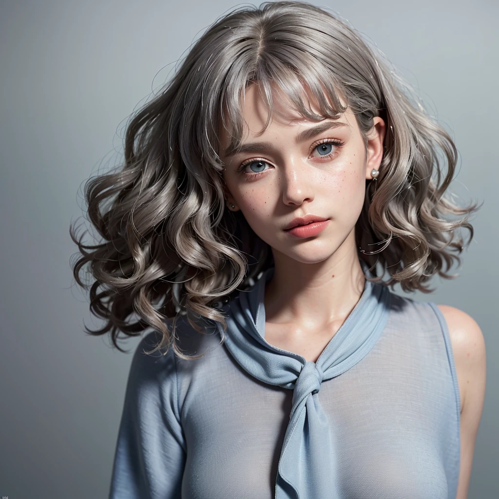 ((top-quality, Photorealsitic:1.4, masterpiece:1.3, RAW Photography:1.2, cinematric light, very detailed illustration), , (ultra delicate face, ultra Beautiful fece, ultra delicate eyes, ultra detailed nouse, ultra detailed mouth, ultra detailed facial features), (Swimwear with a small area), (medium breast:1.3), from the front side, skiny, lipgloss,
a beautiful woman, ((gray hair)), ((curly bob cut)), hair in 7 thirds, light blue eyes, detailed skin, freckled skin, 20 years old, ((wavy hair)), ((hair over one ear)), ((Forehead)), ((1girl, solo)),