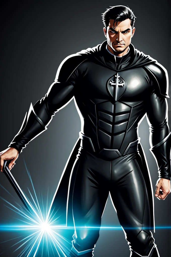 Priest with his super epic black suit as a cartoon