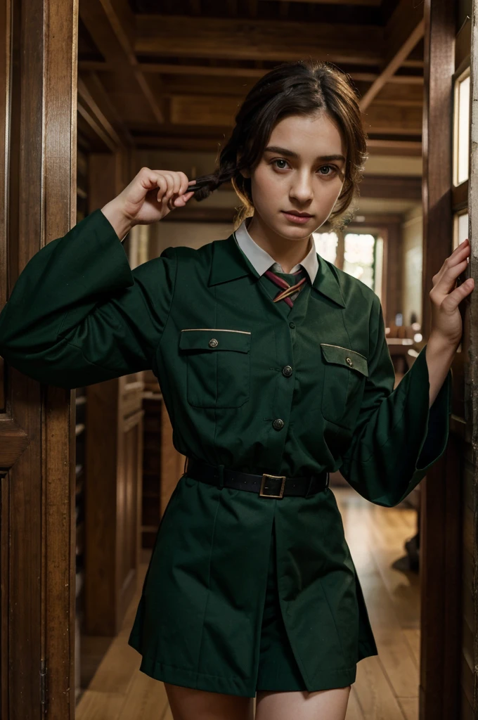 Uniform which like Harry potter costume but dark green colour