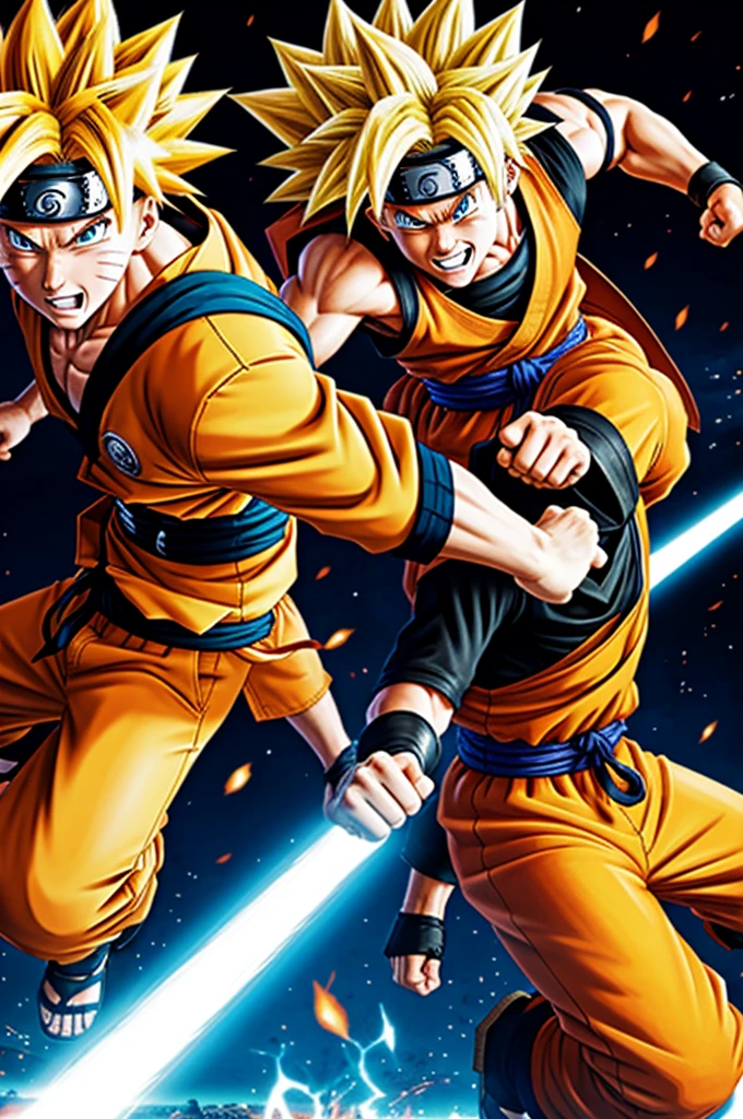 Naruto fighting goku ssj4