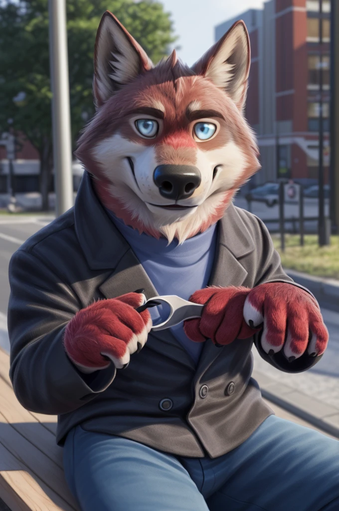 Ivan Fedorovich Wolfbach (Novosibirsk) ,tall handsome, wolf,young, 24 years, brown fur,Kind,(red body:1.3),beautiful blue eyes,Novosibirsk,dressed, plaid shirt, jeans,canine, wolf, detailed fur, male,paw pads, finger claws,At the viewer, 5 fingers, paws, 5 fingers, smile, wrist watch, т nextel,by xenoforge, (difficult, high detail, digital photography, soft focus, RAW variety работает парикмахером,Very close to the camera, variety,Novosibirsk, smile, good mood, positive, Very close to the camera, plaid shirt, blazer, holding scissors,
Photorealism, realistic, photorealistic, digital style, Subsurface scattering,I look at the viewer,is sitting, looks at the mirror, men's cosmetics, perfume perfumery, plaid shirt,
masterpiece, Best quality, ultra realistic, 8 thousand.)