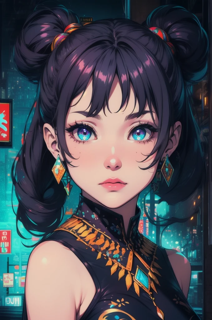 (Absurd, High resolution, Super detailed), (One girl:1.3), Twin tails, Purple Hair, break , Glitch Art, Digital Distortion, Pixelated Fragments, Data Corruption, Colorful Noise, Visual clutter, contemporary aesthetics break , Enamel Art, Glass-like surface, Vibrant colors, Glossy finish, Reflective Texture, Richly pigmented, fluid forms break , Ethnic Style, Traditional attire, Vivid patterns, Handmade textiles, Cultural Motifs, Beaded Jewelry, Artisan handmade accessories