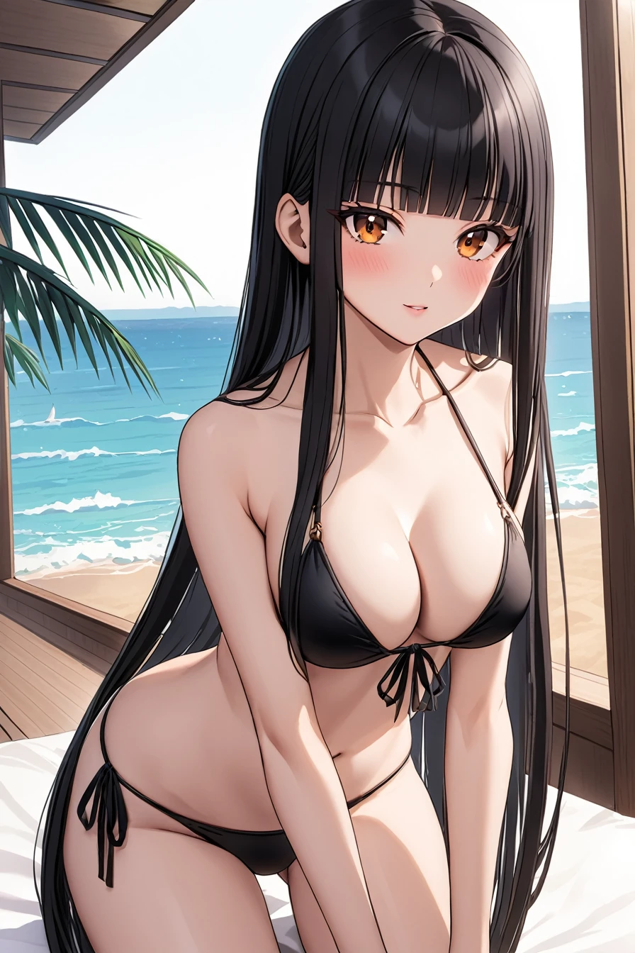 Black hair long straight Straight Hair Smooth and straight hair Straight bangs Half-top bikini A sneak peek Seaside hotel