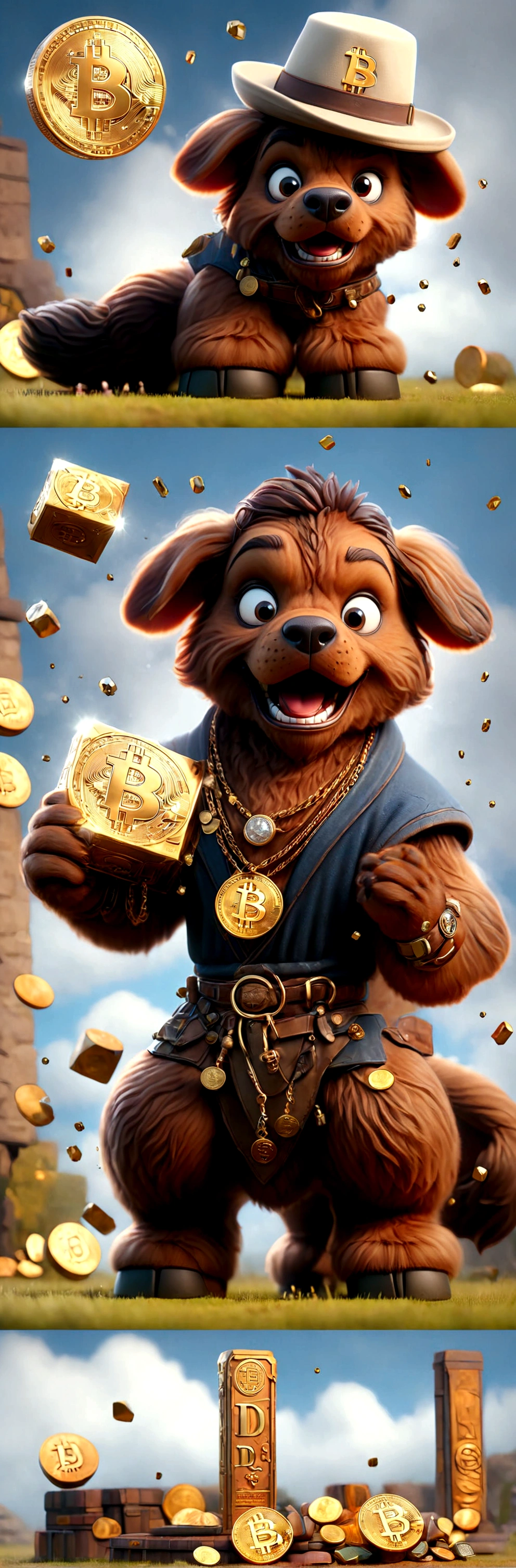 ,Cute puppy、Bitcoin、Cryptocurrency、rich、sunglasses、hat、hatのロゴに「D」It says in large letters:、Dynamic Jumps、Real、photograph、8K、cigar(((Too big diamond 1：9)))、Riding on a big diamond、Gold bars covering the entire wall、Jewels overflowing from a treasure chest(((D mark)))