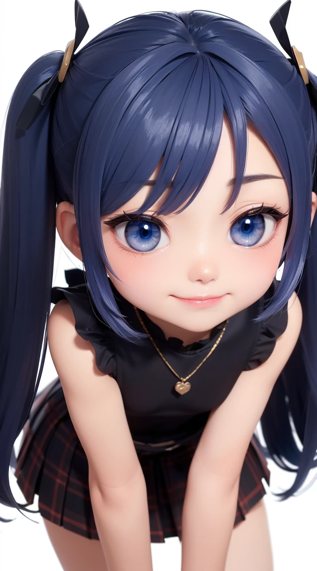  (masterpiece:1.3), (Best Quality:1.3), (Ultra-detailed:1.2), ((kawaii)), Cute, (lovely), ((sexy)), ((Extremely detailed)), 4K, (8K), Best Quality, (Beautiful), Illustration, anime style, (bold line:1.2), Gradation, looking at viewer, //, (bent down:1.1), (arms behind back), //, a cute girl, 1girl, (solo:1.2), gleaming skin, //, (flat chested), (Perfect eyes:1.2), (Perfect iris:1.2), //, darkblue hair color, (beautiful eyes) //, (half closed eyes:1.3), (sexual expression:1.2), Fascinated expression, smile, (blush:1.2), //, modern city background, on rock, twin tails, muscle girl, hard abs, exposed abs, NECKLACE, tight blouse, skirt
