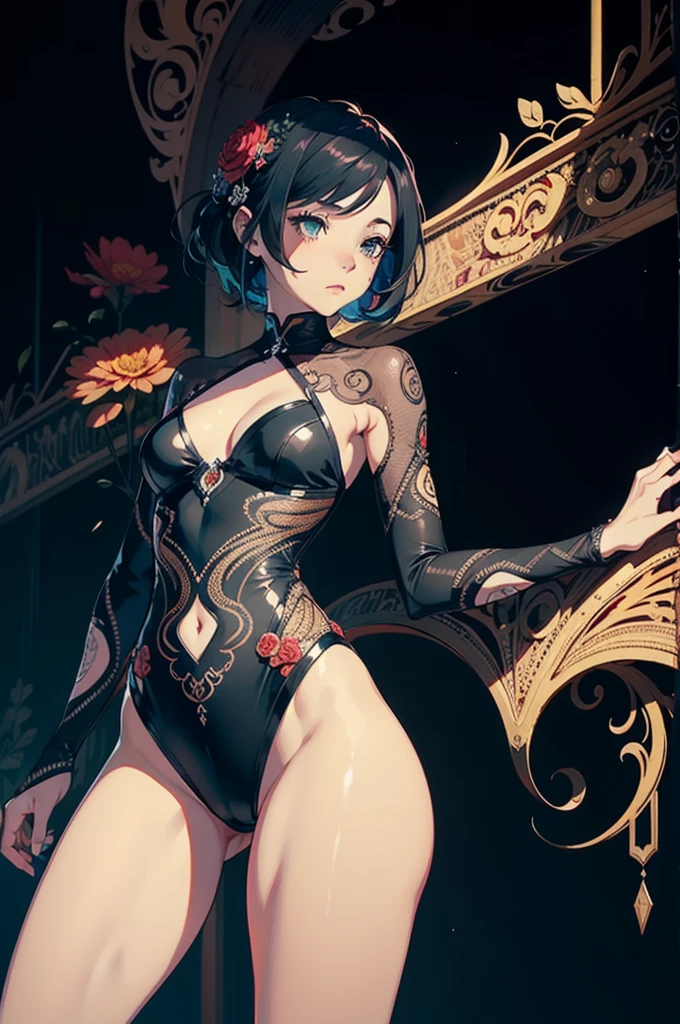 Official Art, unity 8k wallpaper, Super detailed, beautifully、aesthetic, masterpiece, Highest quality, (zenTangle, Mandala, Tangle, enTangle), (Fractal Art:1.3) , One girl, Red flower, Very detailed, Dynamic Angle, Cowboy Shot, The most beautiful form of chaos, elegant, Brutalist design, Vibrant colors, Romanticism, James Jean, Robbie Dowie Anton, Ross Tran, Francis Bacon, It was freezing cold, Adrian's genius, Petra Cortright, Gerhard Richter, takato yamamoto, Ashley Wood, Atmospheric