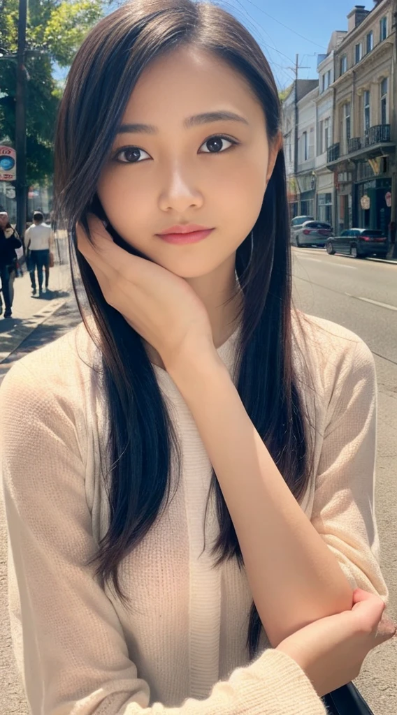 (Raw photo、最high quality)、(Realistic、Photorealistic:1.3)、Very delicate and beautiful、Amazing、In detail、masterpiece、Ultra-detailed、High resolution、(Best Shadow)、
Sharp focus、Volumetric Fog、8K Ultra HD、Digital SLR、high quality、Fujifilm XT3、Women and Blue Tops、Taking pictures on the street with hands on their heads、picture、aesthetics