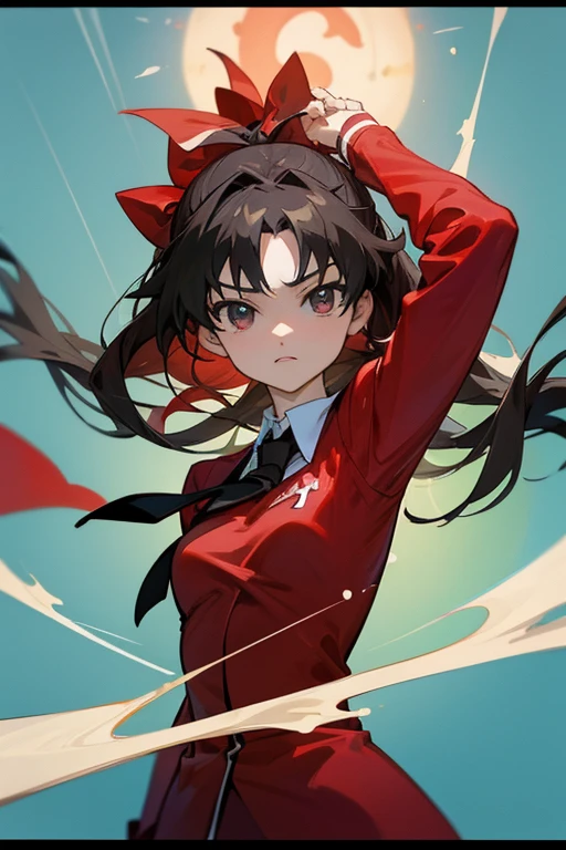 Anime girl in red shirt and black tie posing for a photo., by Yang J, extremely detailed germ of art, rin tohsaka, germ of art jsc, guweiz style artwork, Beautiful artwork digital, germ of art. high detailled, range murata and germ of art, style germ of art, ig model | germ of art