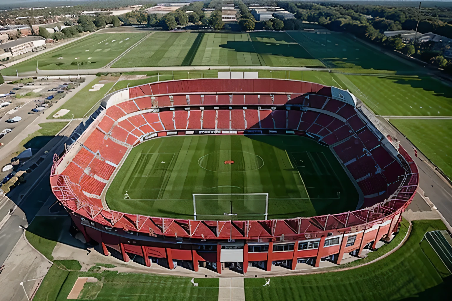 red and black soccer stadium from the sky