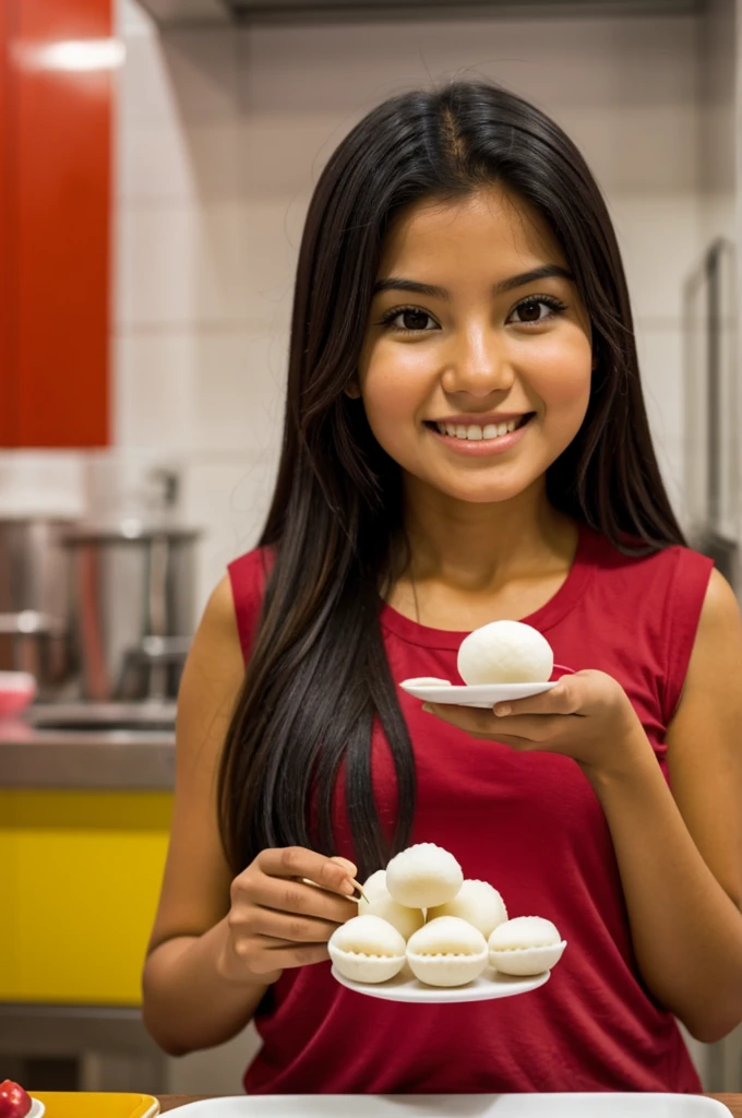 Peruvian girl eating Mochis


